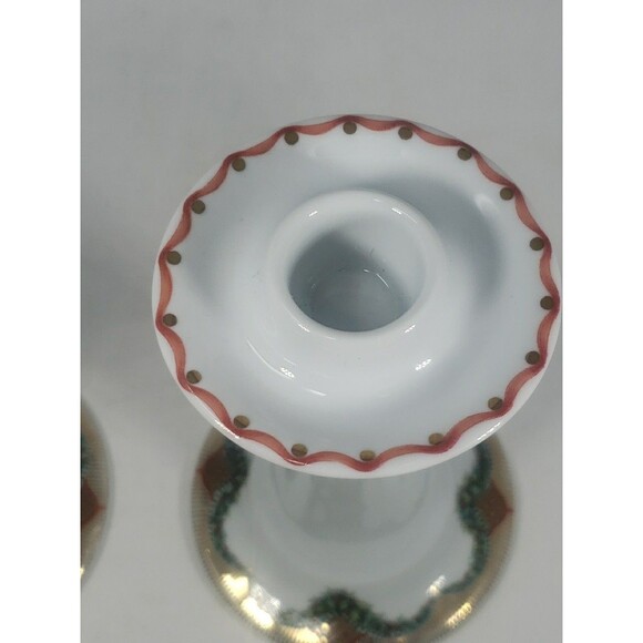 Vintage Royal Copenhagen Christmas Joy Candlesticks 503 Holly Garland Gold Trim - Picture 12 of 16